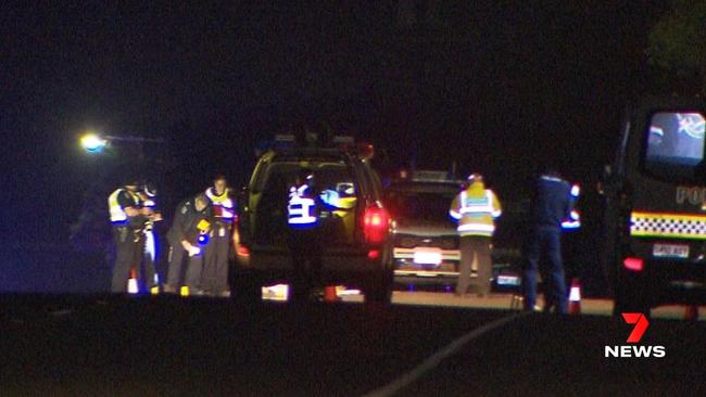 Police at the scene of the fatal hit-run at Murray Bridge East. Picture: 7NEWS