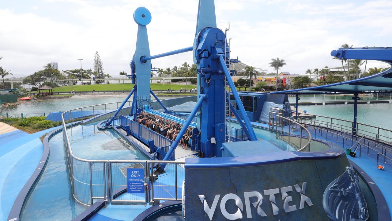 Sea World Gold Coast’s Leviathan roller coaster and Trident ride in New