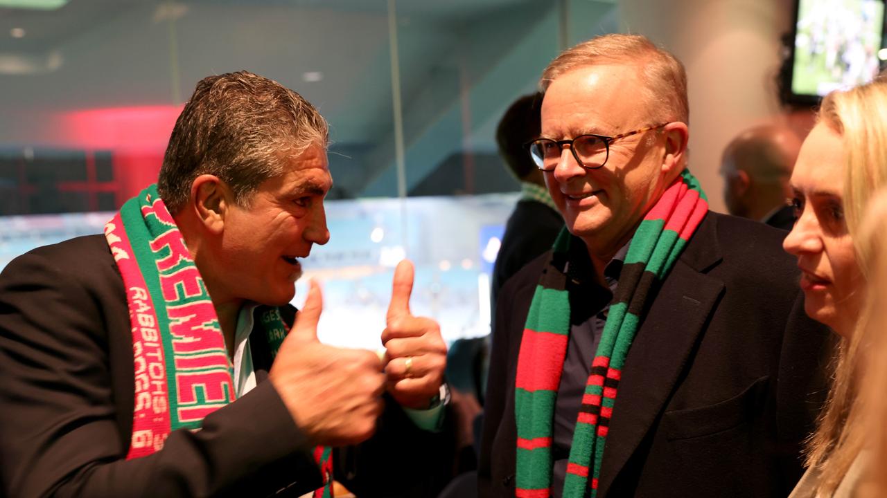 Prime Minister Anthony Albanese with Mario Fenech at a Rabbitohs function. Picture by Damian Shaw.