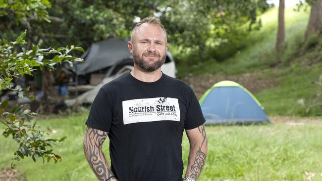 Beau Haywood from 'Nourish Street' at tents at Woody Point. Photo: Richard Walker