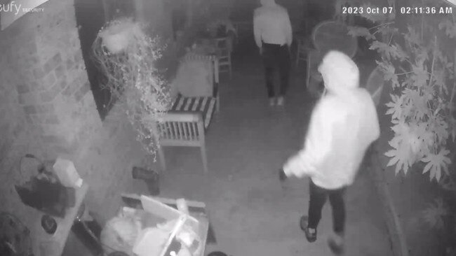 Home security camera shows the moment two alleged offenders roam around in the backyard of a Morwell home on October 7, 2023. Picture: Facebook