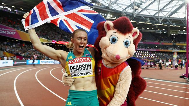 Sally Pearson of Australia celebrates after winning gold in the Women's 100 metres hurdles final during the IAAF World Athletics Championships in London. (Pic: Getty)