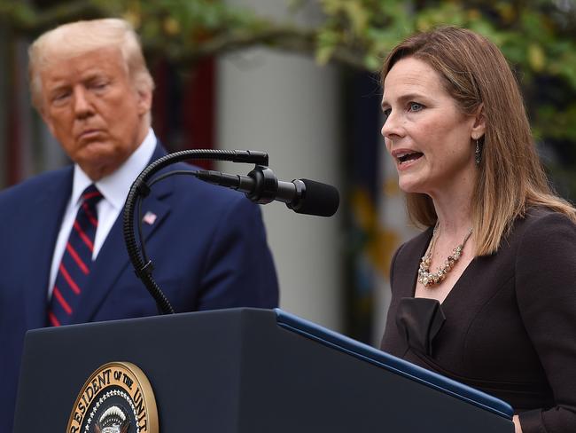 Judge Amy Coney Barrett speaks after being nominated to the US Supreme Court by US President Donald Trump in the Rose Garden of the White House. Picture: AFP