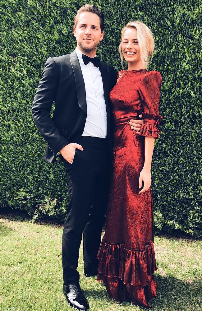 Margot Robbie pictured with husband Tom Ackerley in Melbourne at her friend’s wedding. Picture: Instagram