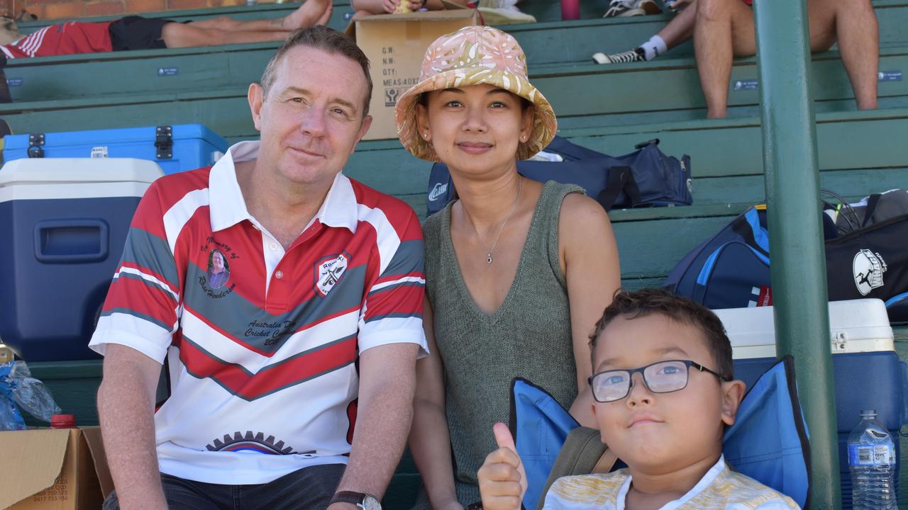 Damien, Pom, and Thai Henderson at the Ross XI v Jonesy XI game at Briggs Oval.