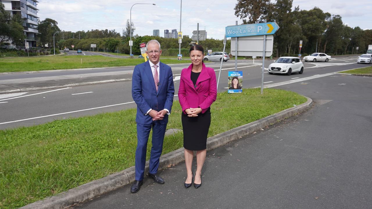 Urban Infrastructure MP Paul Fletcher and Reid MP Fiona Martin at Hill Rd and Bennelong Parkway at Wentworth Point.