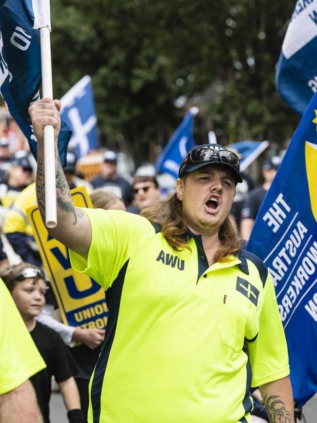 James Downie marches with the AWU at the Toowoomba Labour Day march, Saturday, April 29, 2023. Picture: Kevin Farmer