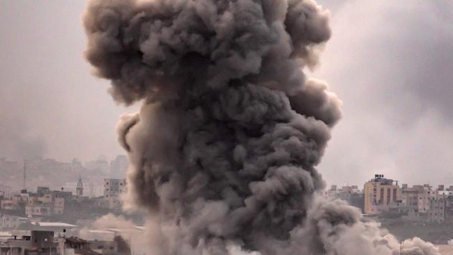 A smoke plume erupting during Israeli bombardment on the Palestinian enclave amid ongoing battles. Picture: AFP