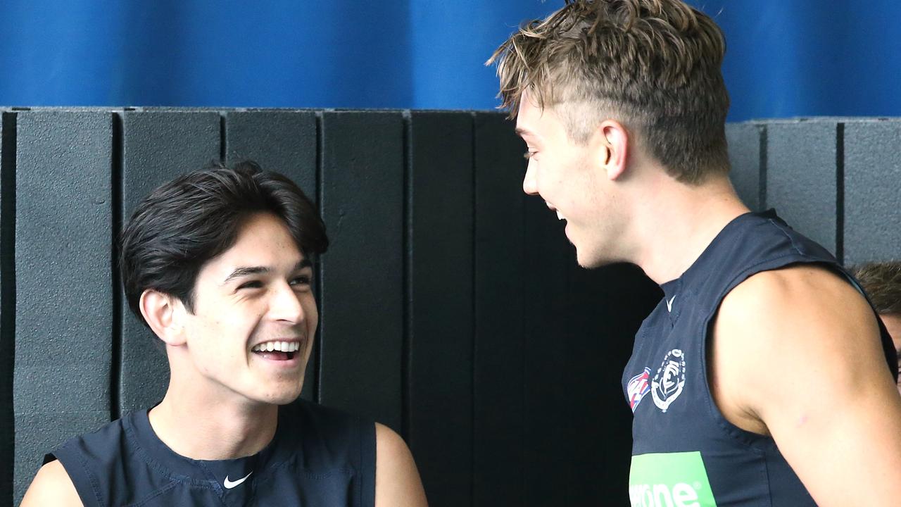 Zac Fisher with Patrick Cripps. Picture: Wayne Ludbey.