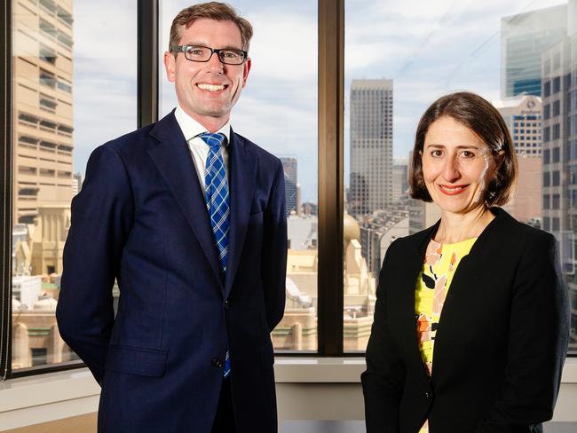 State Treasurer Dominic Perrottet and Premier Gladys Berejiklian. Picture: Jonathan Ng