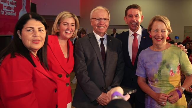 Grace Grace, Shannon Fentiman, former premier Peter Beattie, Cameron Dick and Di Farmer. Picture: Adam Head