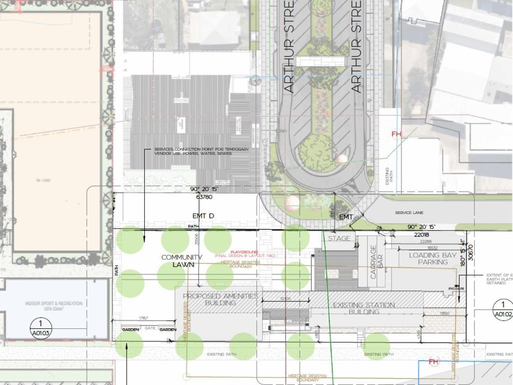 Site plan using the existing station building and new buildings. Renders: Tim English Design