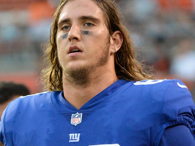 CLEVELAND, OH - AUGUST 21, 2017: Tackle Chad Wheeler #63 of the New York Giants walks toward the sideline prior to a preseason game on April 27, 2017 against the Cleveland Browns at FirstEnergy Stadium in Cleveland, Ohio. Cleveland won 10-6. (Photo by: 2017 Nick Cammett/Diamond Images/Getty Images)