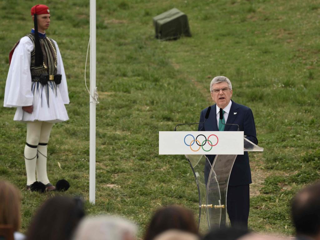 International Olympic Committee (IOC) president Thomas Bach delivered a moving speech about peace and hope at the ceremony. Picture: Angelos Tzortzinis/AFP