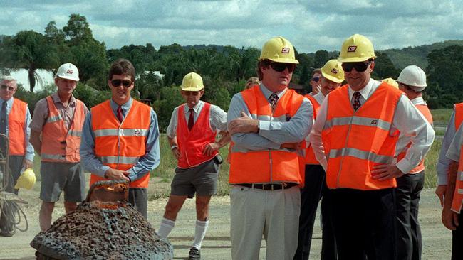 Rob Borbidge with Vaughan Johnson as construction of the railway continued.