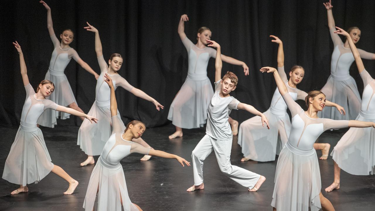 Albany Creek State High School B compete in the Year 9 and under Neo-Classical/Slow Modern Group Education School. The 76th City of Toowoomba Eisteddfod. Thursday, August 4, 2022. Picture: Nev Madsen.