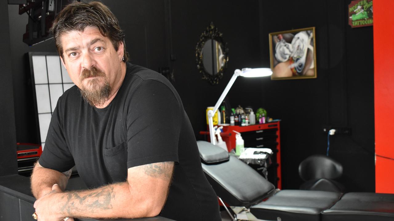 Richard Rayner has 101 skull tattoos on his body plus countless other designs he's done himself. But he's convinced he needs more and plans to cover his right forearm next. Picture: Kirra Grimes