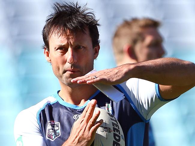 Laurie Daley calls time during a New South Wales Blues training session.