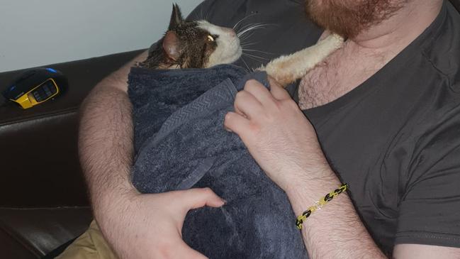 Poor Leo covered in petrol.