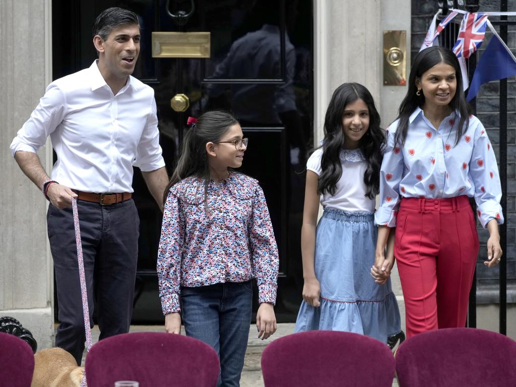 UK Prime Minister Rishi Sunak and family prior to Downing Street hosting a big lunch to celebrate the coronation. Picture: Getty