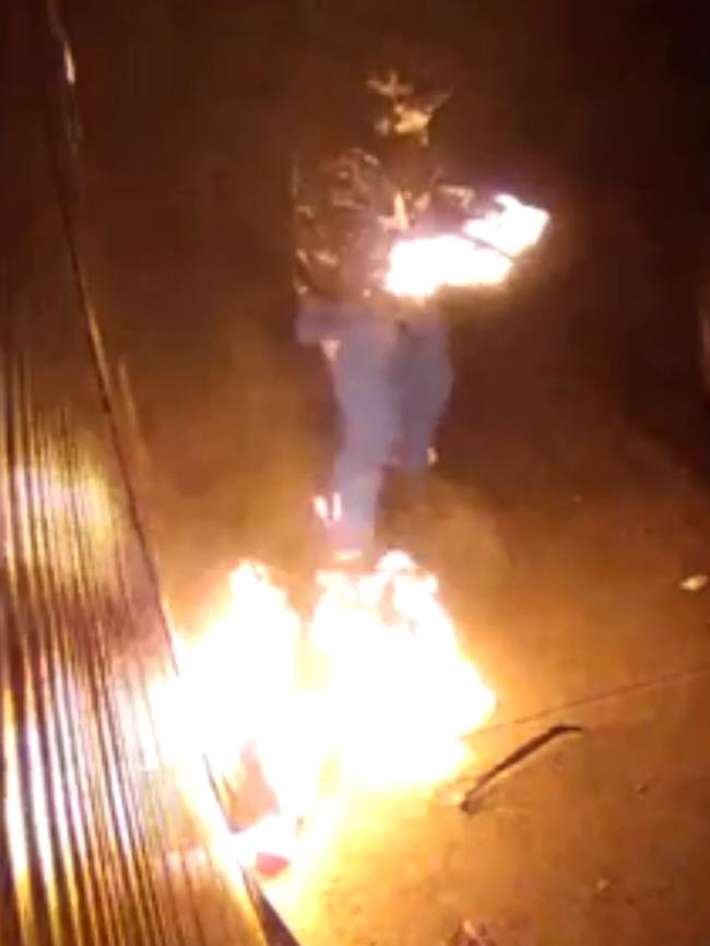 CCTV of the incident in Moonee Ponds on 26 May where the alleged offender caught alight. Source: Victoria Police