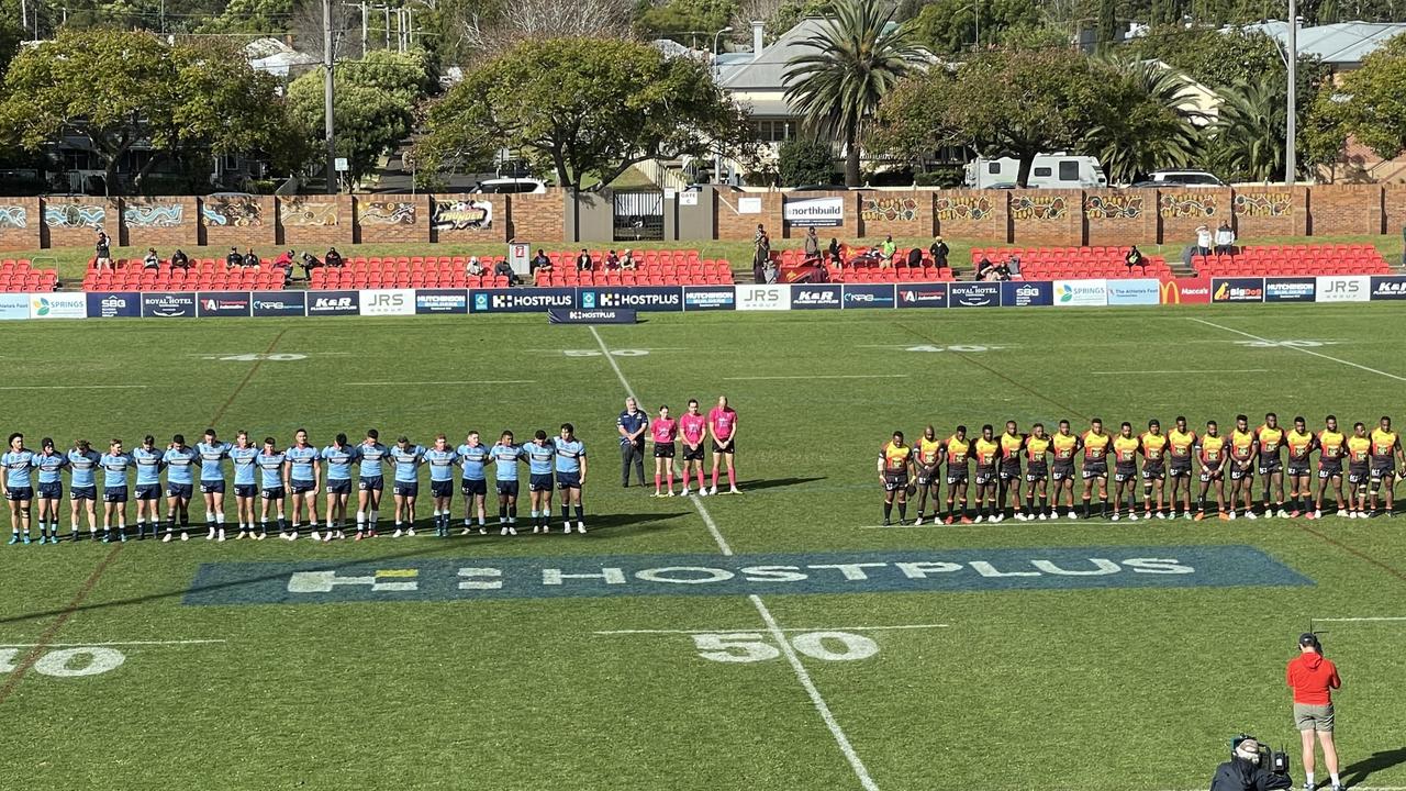 Western Clydesdales and PNG Hunters ahead of their Hostplus Cup clash at Clive Berghofer Stadium on June 9, 2024.