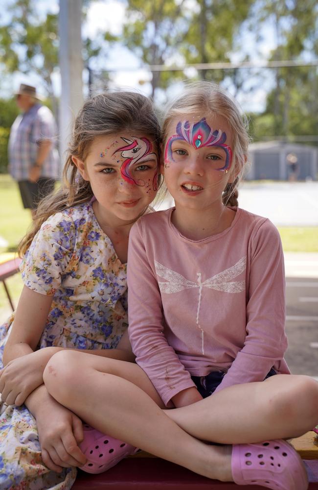 Shalya Gascoyne, 9, of Mackay with cousin Emily Jarrett, 6, of Hay Point at the 40th birthday celebrations of Coppabella State School. Picture: Heidi Petith