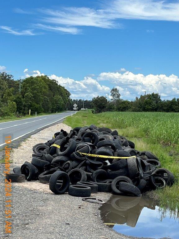 Tyres dumped on the side of Staplyton Jacobs Well Road, Norwell. Picture: City of Gold Coast.