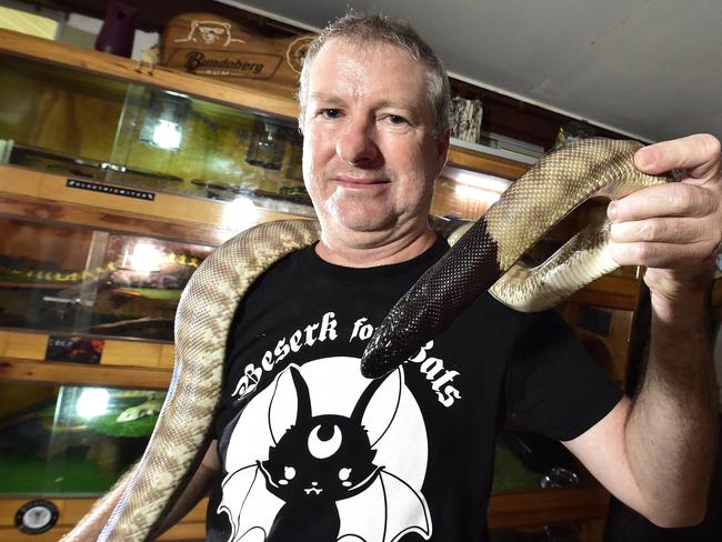 Kelso resident Phillip England is a breeder and keeper of a range of reptiles and amphibians but also is proud to be an animal rescue volunteer and over the years has nursed back to health bats, possums, wallabies, native birds, frogs and turtles. PICTURE: MATT TAYLOR.