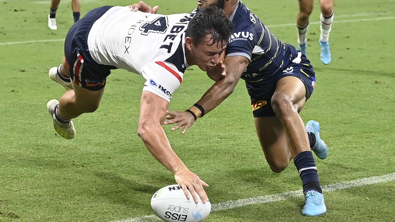 Joseph Manu was a standout for the Roosters, scoring two tries and having a hand in several others. Picture: Getty Images.