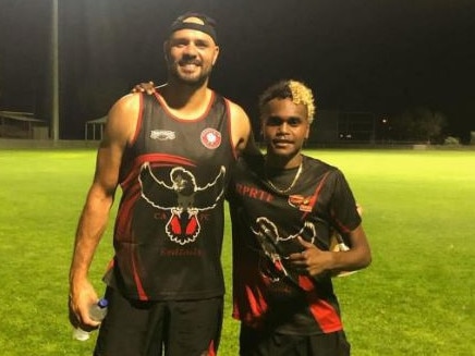 Paddy Ryder, with Tyson Woods in Alice Springs, is expected to ruck for the Redtails. Picture: Redtails Pinktails.