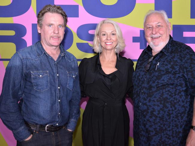 Bluesfest director Peter Noble (far right) with former Music Victoria CEO, Patrick Donovan, and Museums Victoria CEO, Lynley Crosswell, said he was “heartbroken” by the cancellation. Picture: Fiona Byrne