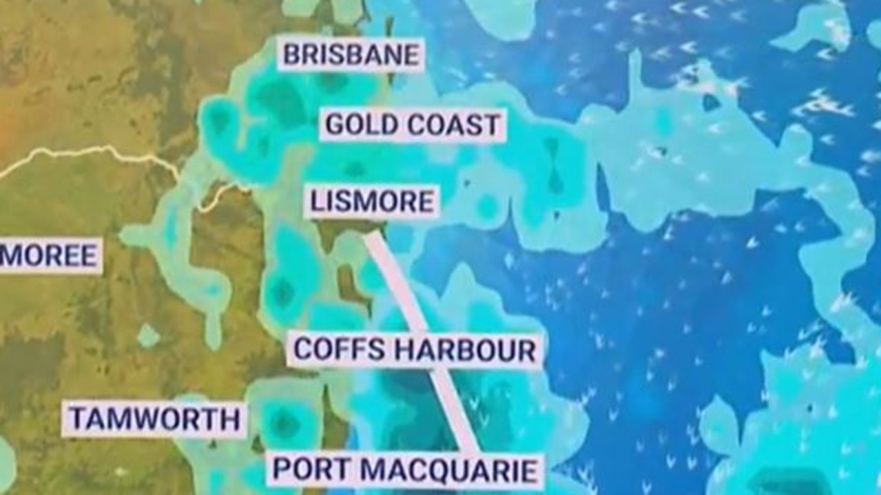 A rain band across northern NSW and Queensland on Sunday. Picture: Sky Weather.