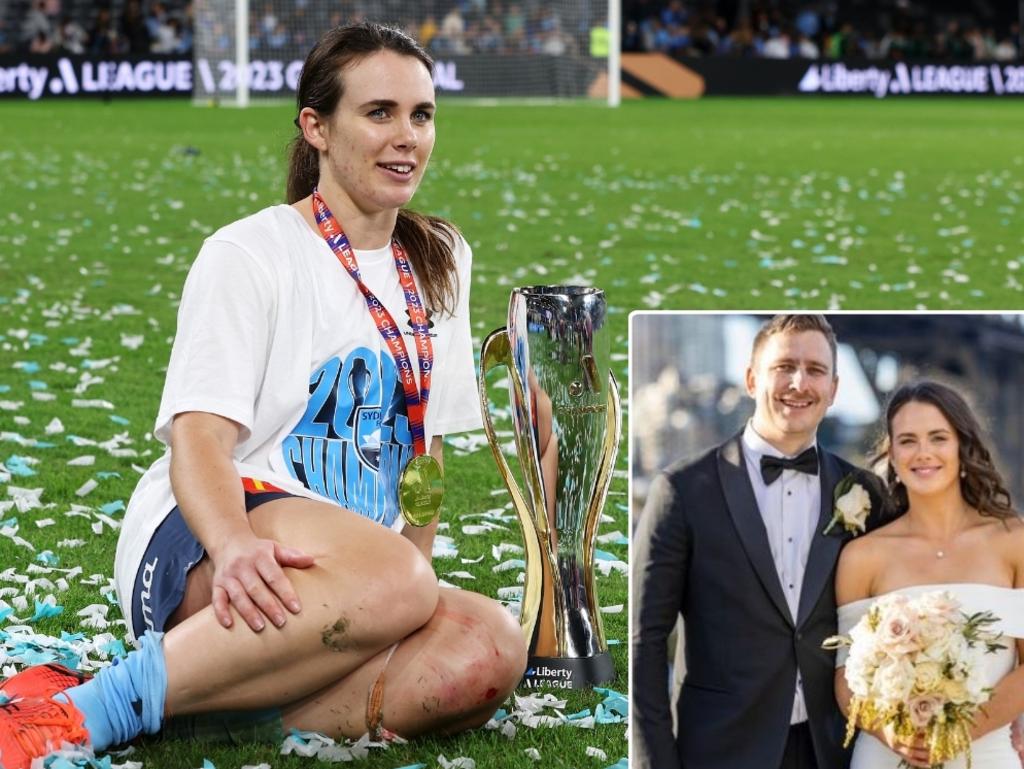 Natalie Tobin says planning a wedding was more stressful than playing in an A-League grand final. Pictures: Getty Images/Instagram