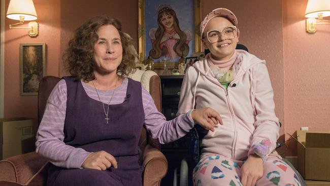 Still from The Act. Patricia Arquette as Dee Dee Blanchard, Joey King as Gypsy Rose Blanchard.