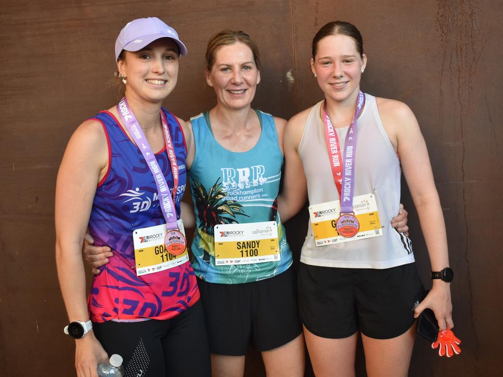 Anna Duncan with Sandra and Gabby Edwards at the annual Rocky River Run in Rockhampton on May 18, 2025.