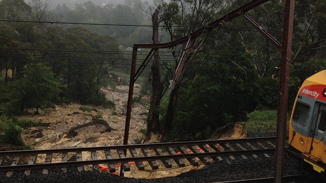 A landslide at Leura is affecting the Blue Mountains train line. Picture: Sydney Trains Facebook