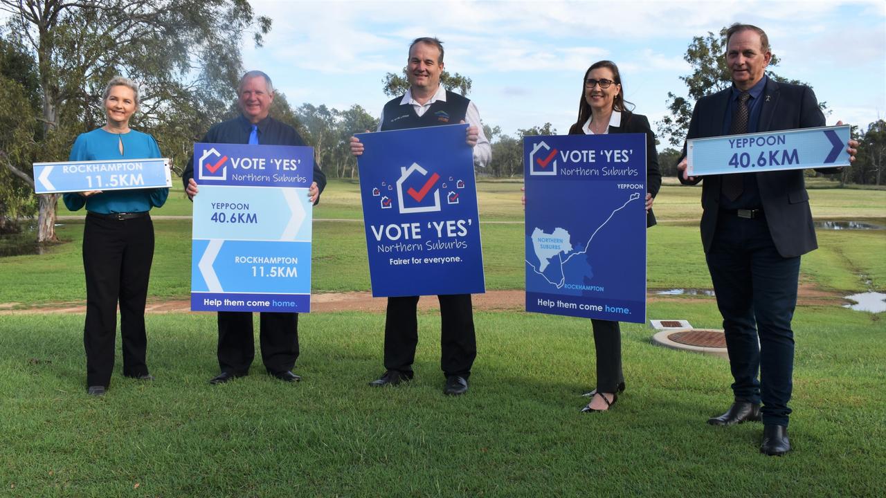 Rockhampton region councillors are pushing for the northern suburbs residents to be joined with Rockhampton Regional Council. Left to right: Cherie Rutherford, Neil Fisher, Shane Latcham, Donna Kirkland and Tony Williams.