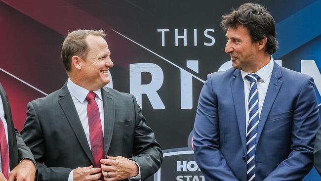 Cameron Smith, Kevin Walters, Laurie Daley and Paul Gallen, NRL State of Origin launch at ANZ Stadium, Homebush. Picture Craig Greenhill