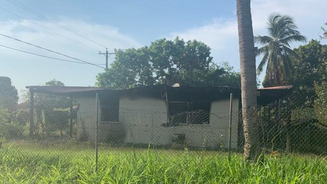 One of the houses destroyed during riots in Aurukun on January 1. The houses were torched in an effort to “smoke out” the teens accused of murdering a man, 37.