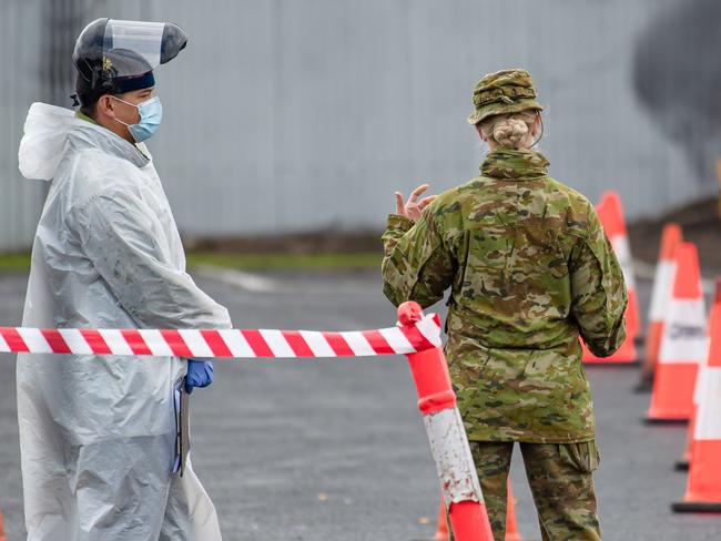 Testing with the ADF at Colac. Covid cases surging in Colac. Picture: Jason Edwards