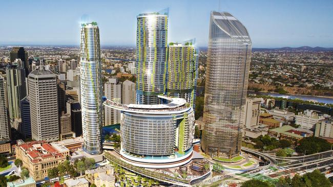 An artist’s impression of the completed Queen’s Wharf project in Brisbane’s CBD.