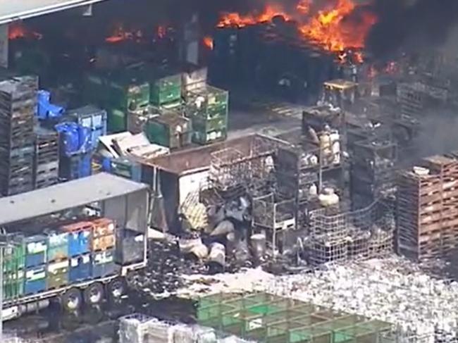 Emergency crews respond to a massive factory fire at St Mary's. Picture: Nine News