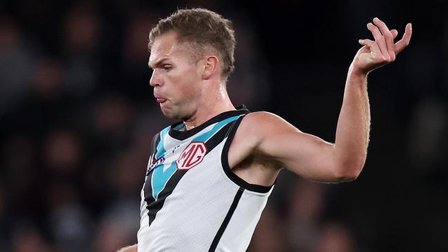 Collingwood list boss Justin Leppitsch says a move for Port Adelaide defender Dan Houston (pictured) is becoming increasingly ‘messy and complicated’. Picture: Mark Stewart