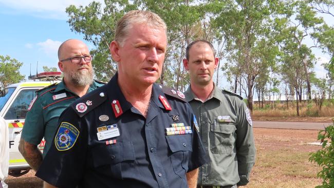 L to R: St John Ambulance regional manager Ben Minchin, Deputy Chief Fire Officer Stephen Sewell, and Bushfires NT Assistant Director Nathaniel Staniford.