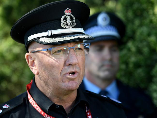 Fire and Rescue Assistant Commissioner Paul McGuiggan briefs the media at the scene. Picture: NCA NewsWire / Jeremy Piper