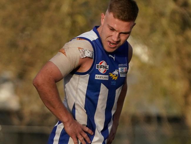 EFL Division 3 2023: Ferntree Gully v Donvale at Wally Tew Reserve. FG player  Luke Mccomb. Picture: Valeriu Campan