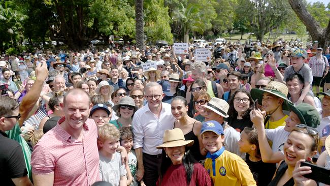 Anthony Albanese and Linda Burney attend the Inner West BBQ for the voice to parliament in Sydney. Picture: NCA NewsWire / Jeremy Piper