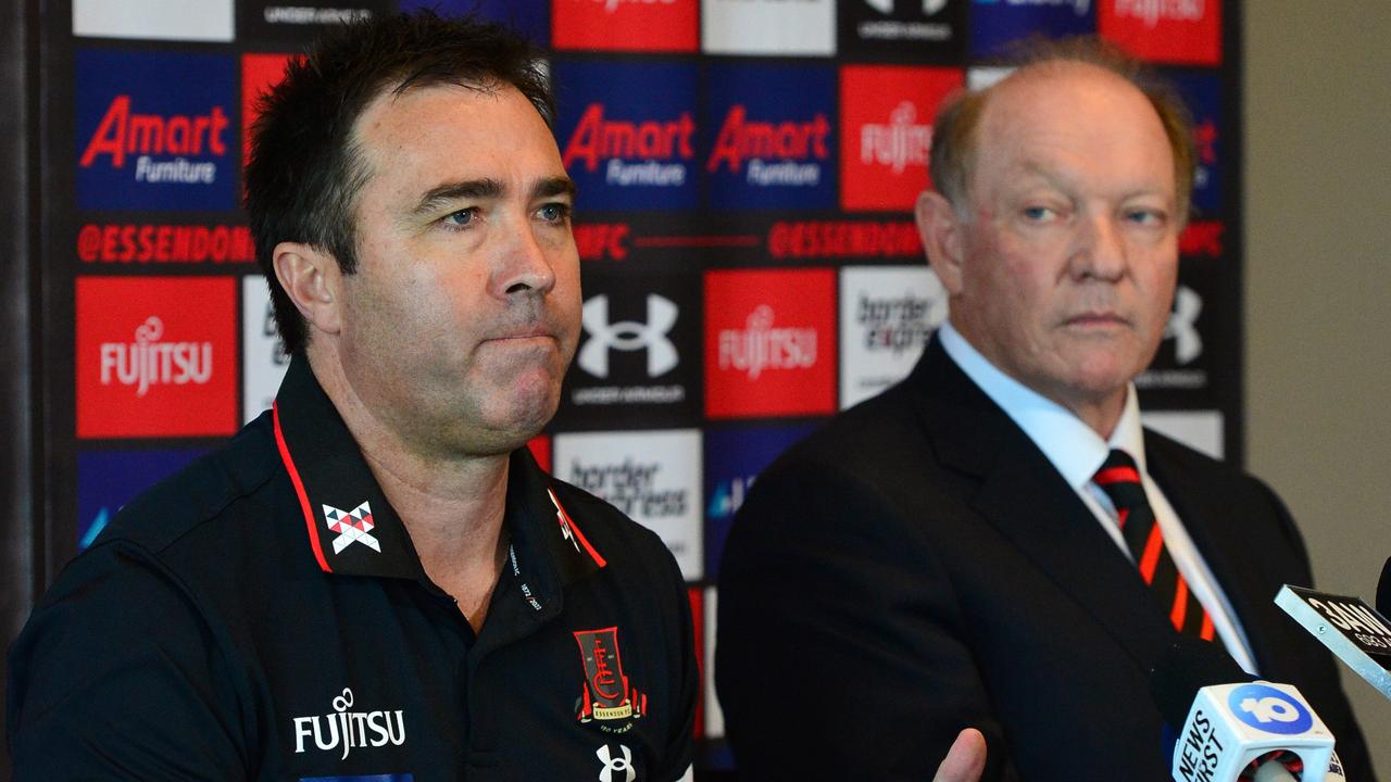 Newly-appointed senior coach Brad Scott, with Essendon President David Barham. Picture: NCA NewsWire / Nicki Connolly