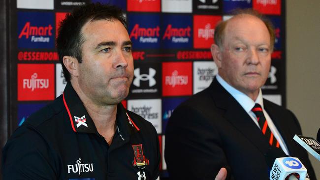 Newly-appointed senior coach Brad Scott, with Essendon President David Barham. Picture: NCA NewsWire / Nicki Connolly